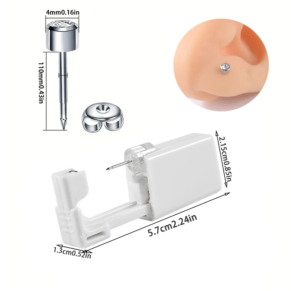 Easy to Use Disposable Sterile Ear Piercer 1 Set with Round Zircon Safe Ball Buckle Set Piercing Gun Body Piercing Jewelry