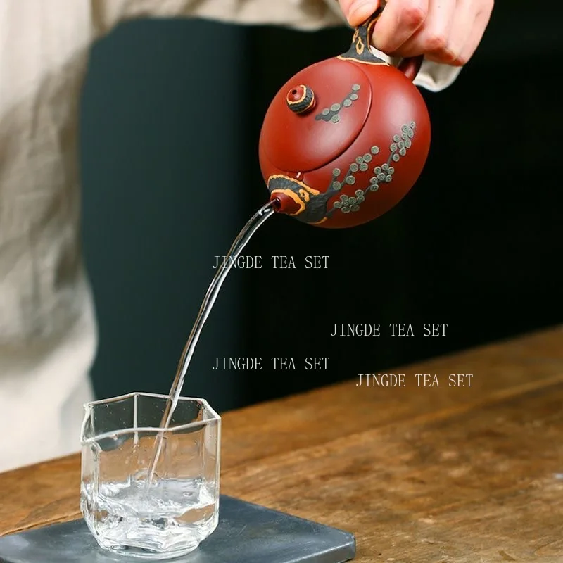 250ml Yixing Teapot Handmade Pine Needle Relief Teapot Household Chinese Kung Fu Tea Set Da Hong Pao Xi Shi Pot