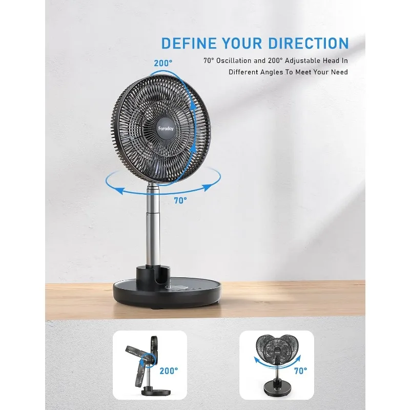 FARADAY Oscillating Standing Fan 12” Foldable Portable Quiet Floor Fan 12000mAh Rechargeable Pedestal Fan with Remote, Timer 5