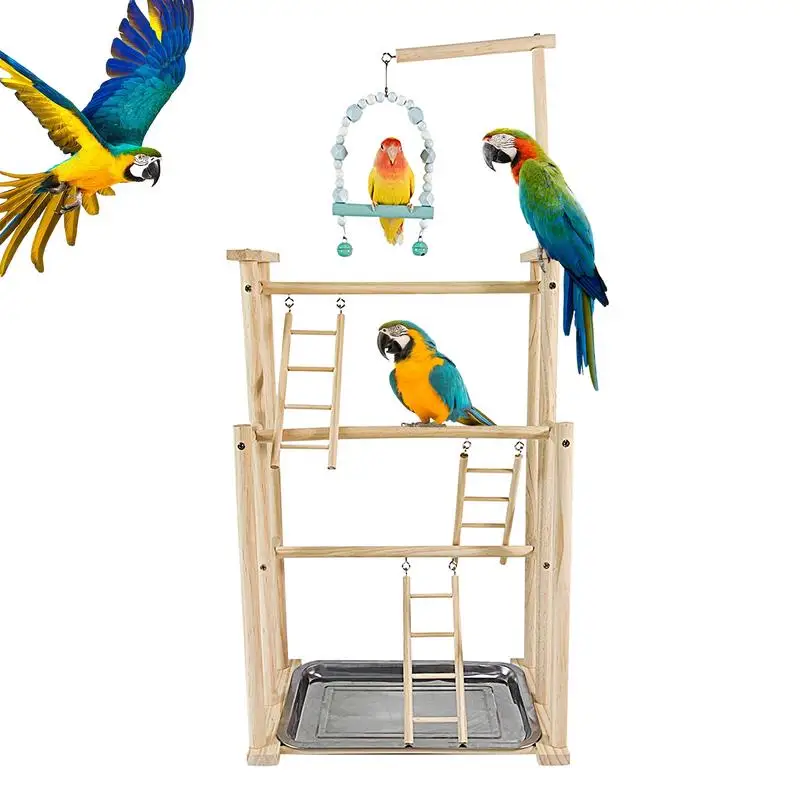 

Bird Play Stand Wooden Bird Perch Stand Exercise Toy Playpen Ladder Parrot Playpen Bird Gym For Budgie Lovebird Parakeets