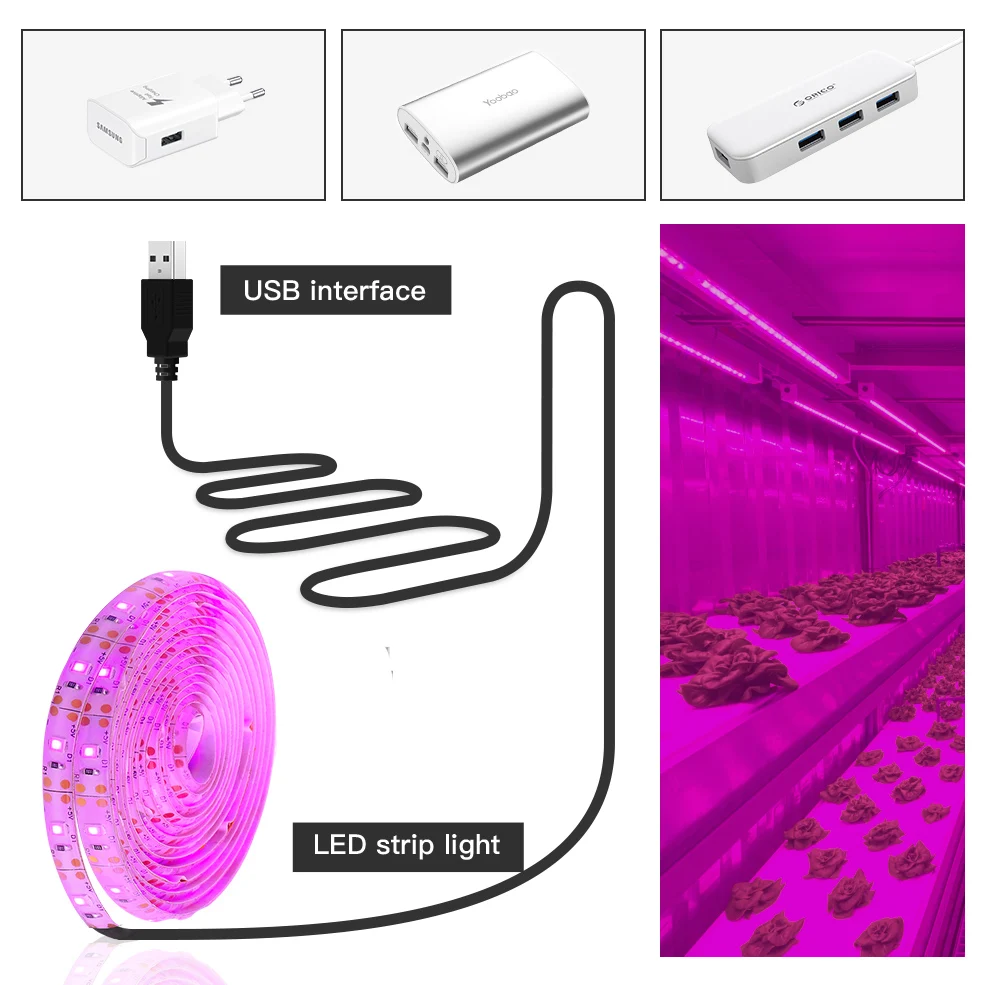 Full Spectrum LED Grow Light USB Grow Light Strip 0.5m 1m 2m 3m 4m 5m 2835 SMD LED Phyto Tape For Seed Plant Flower Greenhouse led grow light grow light