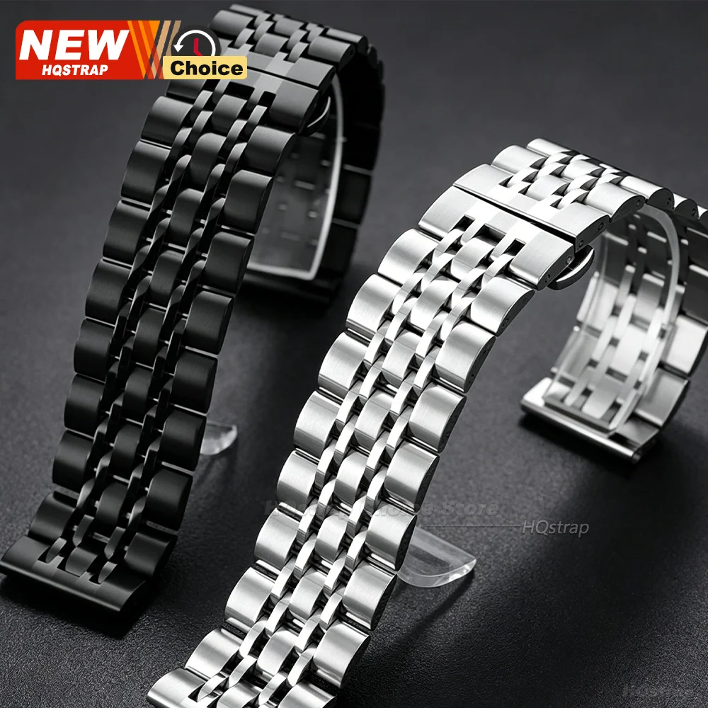 Elegant Stainless Steel Watch Band with Flat End - 20mm & 22mm Sizes