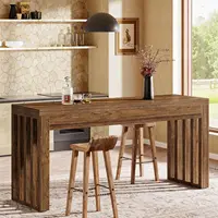 63" Rectangular Counter Height Bar Dining Table Rustic Brown Kitchen Bistro Restaurant Customized 3