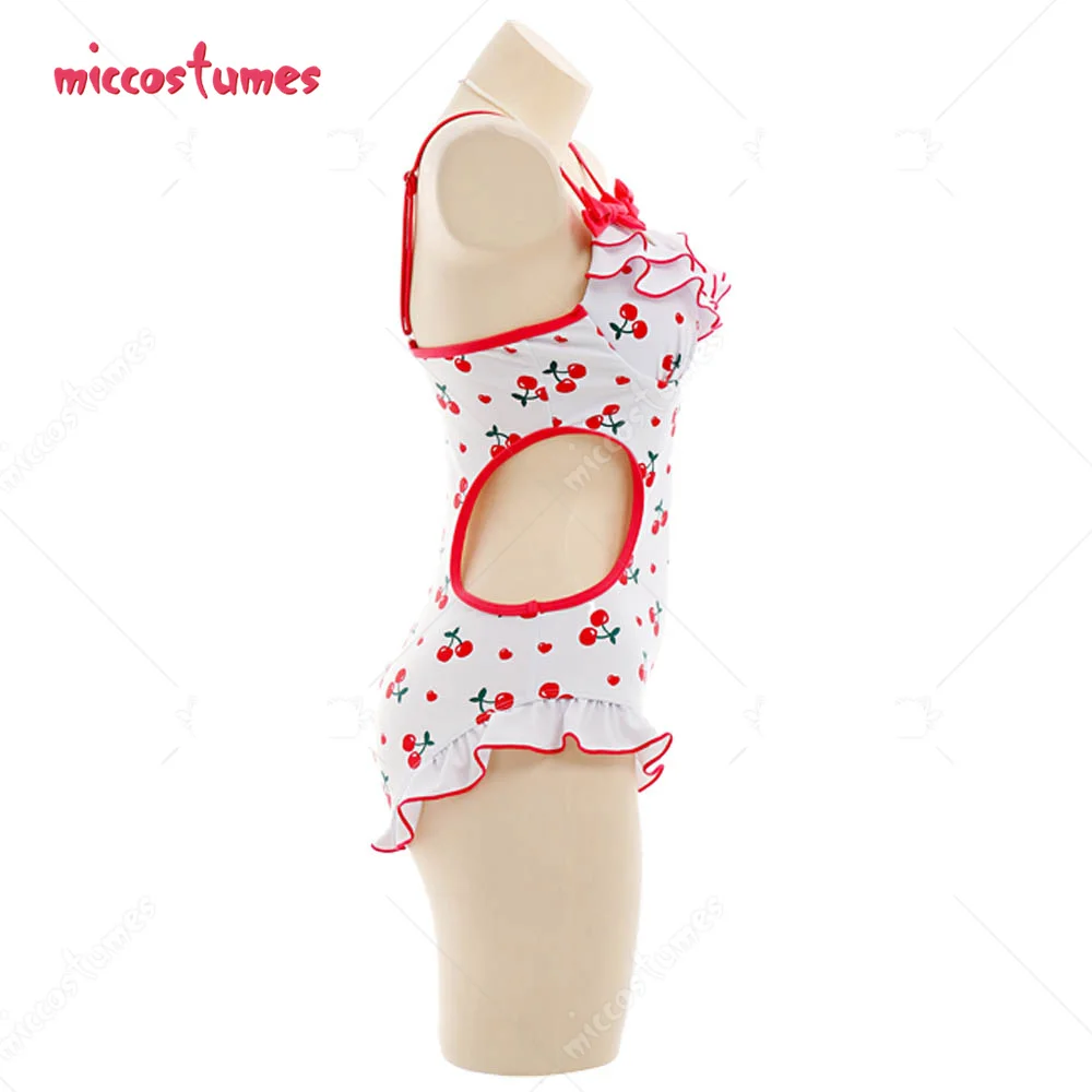 Women Girls Miccostumes Swimsuits for Women Cherry Printed Bathing Suit Ruffles Kawaii One-piece Swimwear