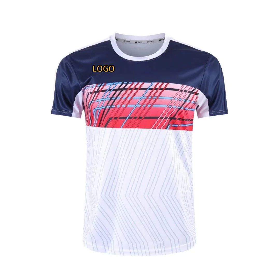 Custom YY Men's and women's quick-drying Badminton T-shirt Breathable lightweight tennis T-shirt can print name and LOGOV collar