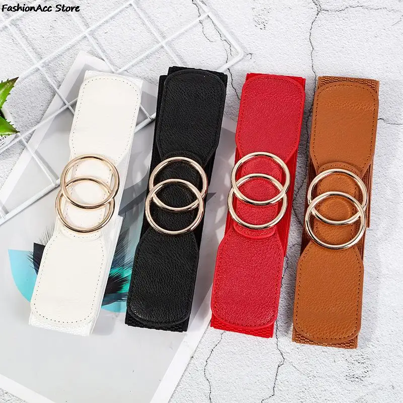 

Новый эластичный широкий женский пояс золотистый Shuang Huan Kou пояс для женской рубашки свитера платья декоративный ремень