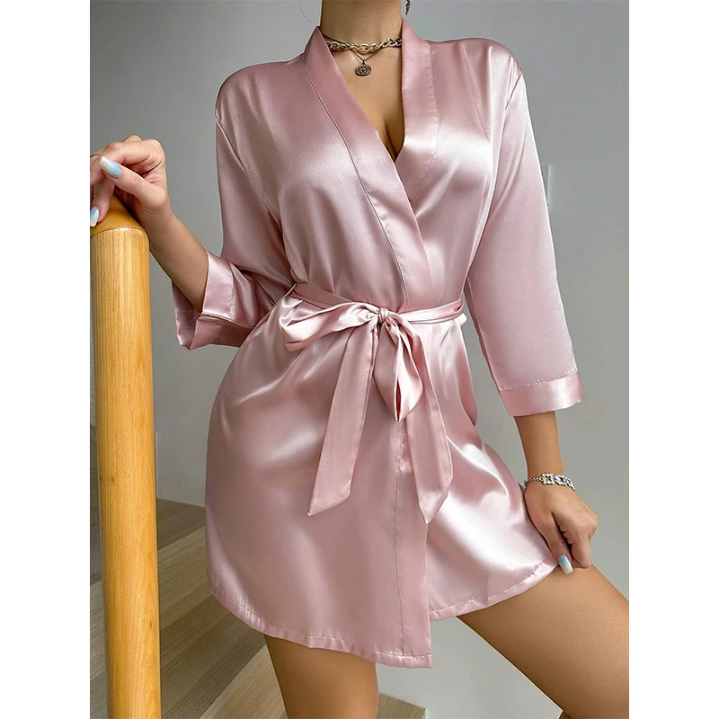 Luxurious Satin Bridesmaid Kimono Robe - Soft Spa Bathrobe with Belt for Women