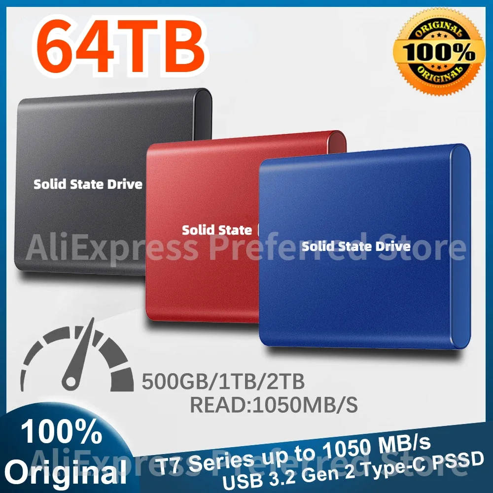 

T7 Portable SSD 1TB 500GB 2TB 8TB Up to 1050 MB/s PSSD USB 3.2 Gen 2 External Solid State Drive NEW for PC Laptop phone PS5