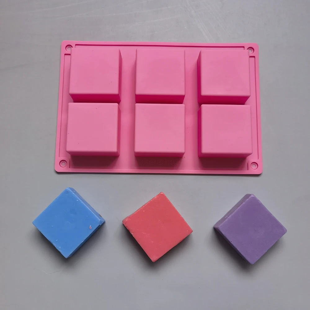 Silicone Mold 6 Cavity Square Rectangle DIY Handmade Soap Form Tray Cake Mould