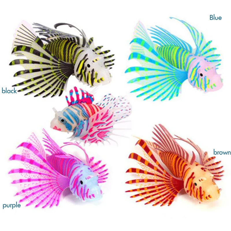 Aquarium Artificial Glowing Fish Ornaments Silicone Lionfish Floating Decorations for Fish Tank