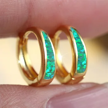 Green Blue White Fire Opal Small Round Hoop Earrings For Women Vintage Gold Color Ear Buckle Wedding Jewelry Mother's Day Gifts