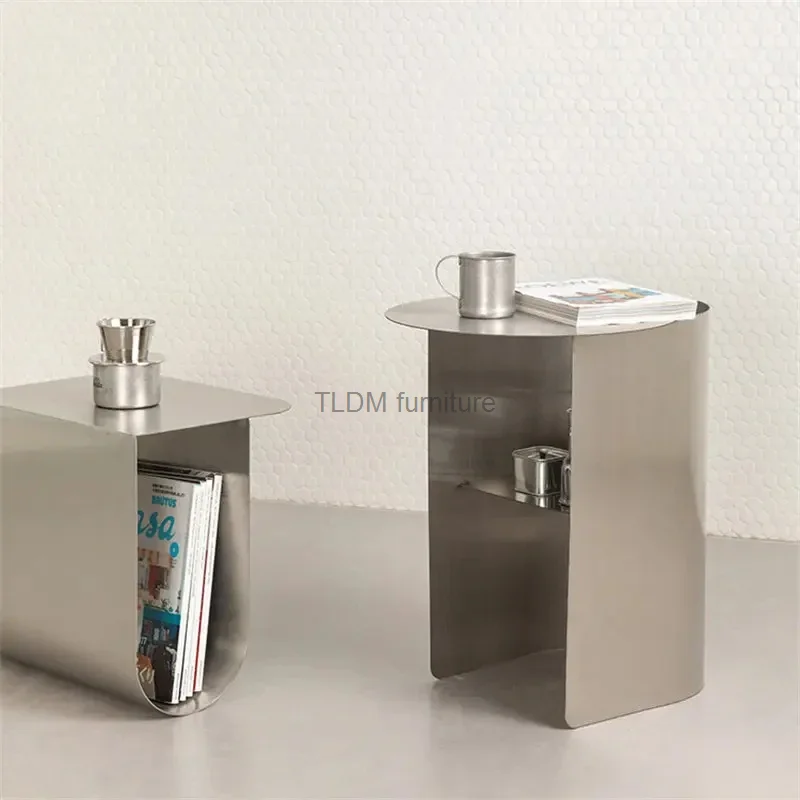 

Modern Minimalist Stainless Steel Coffee Tables Nordic Sofa Side Table Light Luxury Bedroom Bedside Table Balcony Storage Table