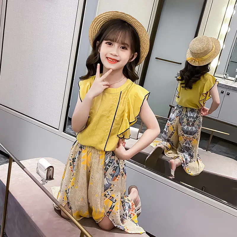 Summer Soft Sleeveless t-shirt And Pant 2PCS Set Yellow Color Fashion  Casual Baby Girl Outfit For 4 6 8 9 10 12 14Yrs - AliExpress