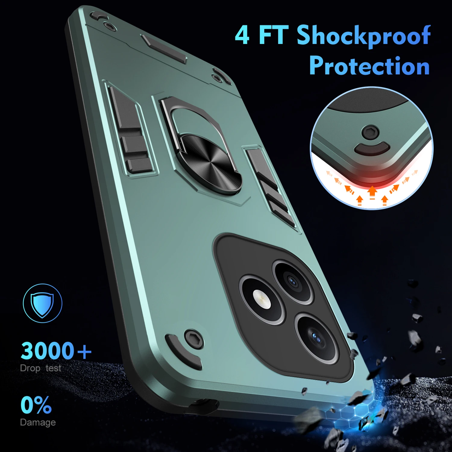 Carbon Fiber Pattern Fold Stand Case with 360° Ring Bracket and Anti-Shock Back Cover