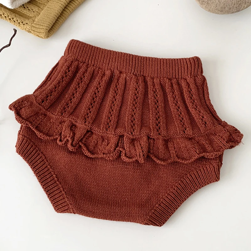 0-4Yrs Knit Baby Shorts Autumn Baby Clothes Toddler Girls Knit Shorts Ruffle Bloomers Infant Ruffle Children Clothing