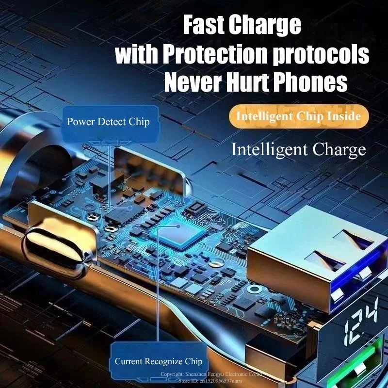 240W Car Charger Dual USB Port 12V Fast Charging For iPhone Samsung Xiaomi Quick Charge Adapter With Digital Display Car Charger