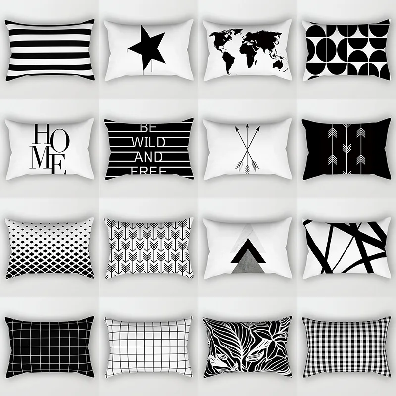 

Black White Geometric Cushion Cover Safety Friendly Home Decor Map Pillow Cover 30x50cm Case Smooth Pillowcase Soft Pillowslip