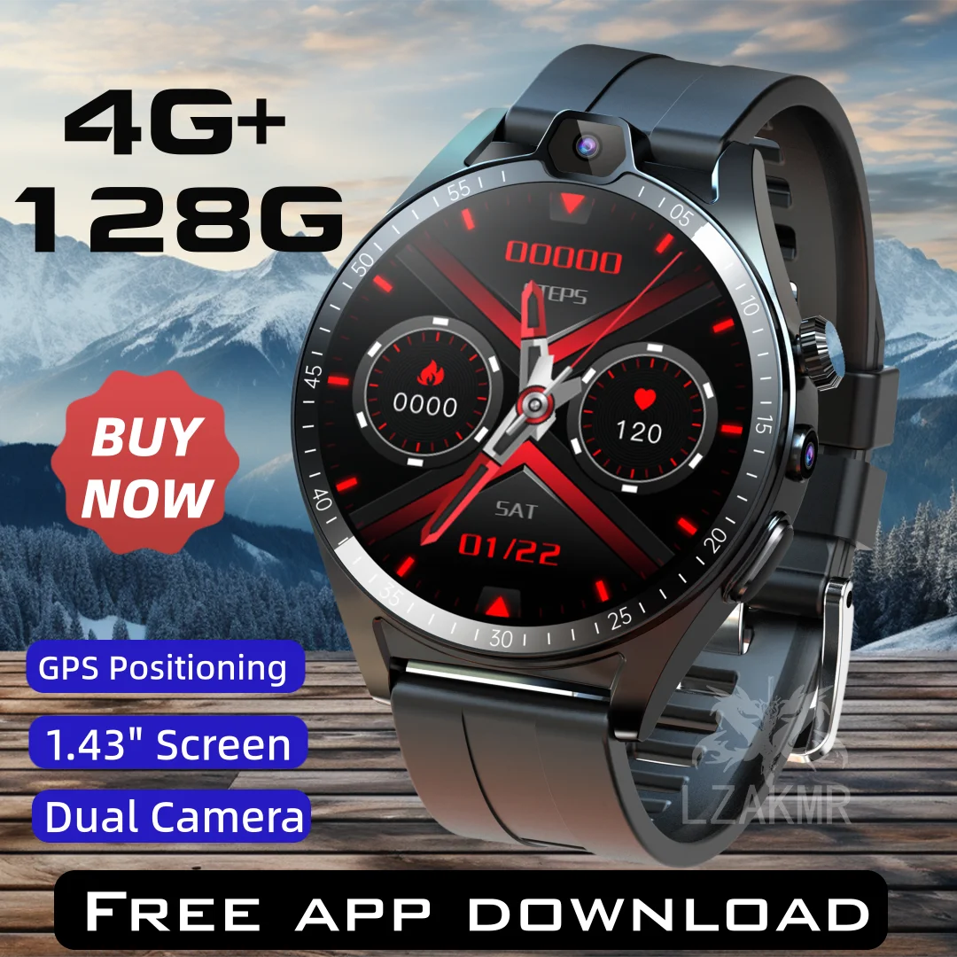 남성용 스마트 워치 GPS 위치 캠버 스크린 스마트 워치, 안드로이드 OS 9 SIM 카드, 와이파이 듀얼 카메라, 화상 통화, 4G NET 128G Rom T1