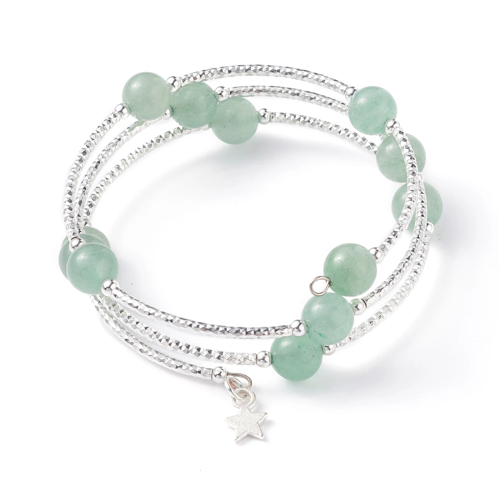 Kissitty 4Style Natural Mixed Stone Round Beaded Wrap Bracelets For Women 3 Loops With Tiny Star Bracelets Jewelry Findings Gift