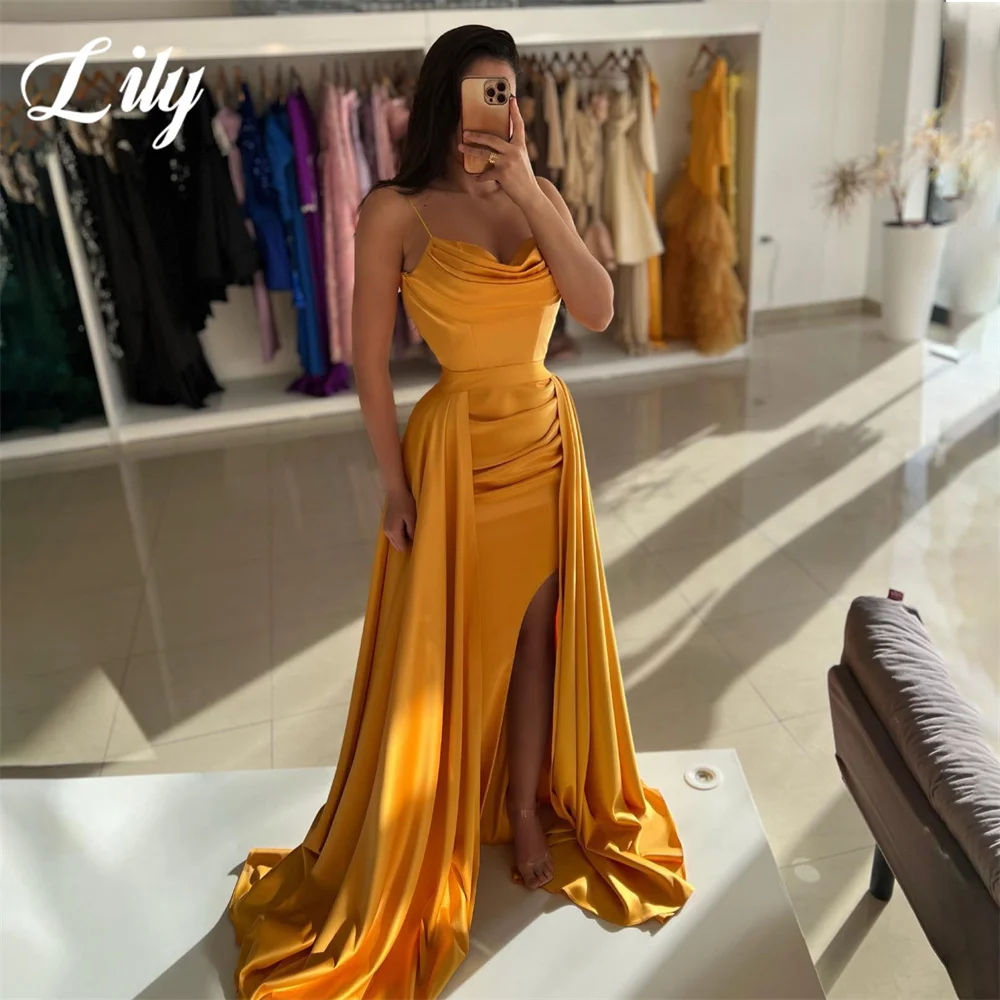 

Lily Gold Mermaid Sexy Chic Woman Evening Dress Gown Stain Sequin Ball Gown Pleat Night Dresses Gown with Split robes de soirée