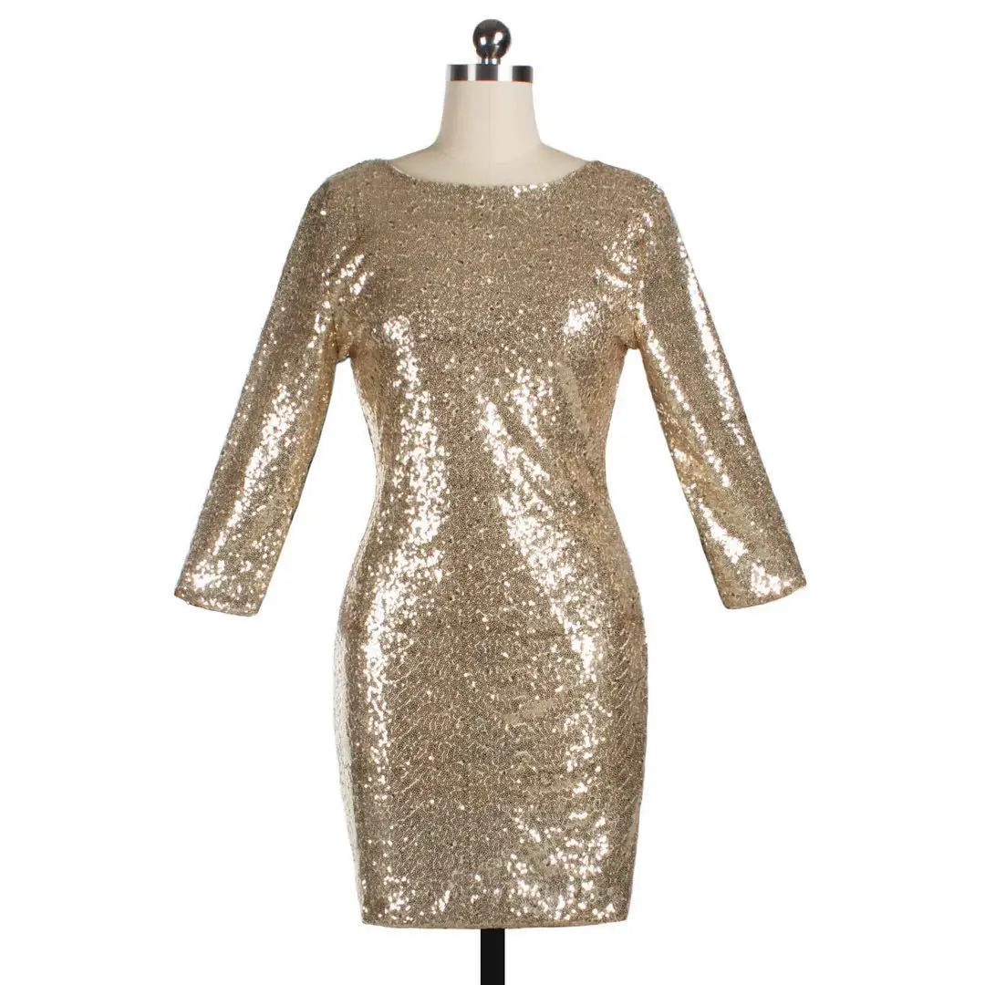 Ladies Formal Evening Party Sexy Sequin Club Short Dresses Sexy Vestidos Autumn Dresses Women  Sequins Bodycon Dress long sleeve wedding dresses