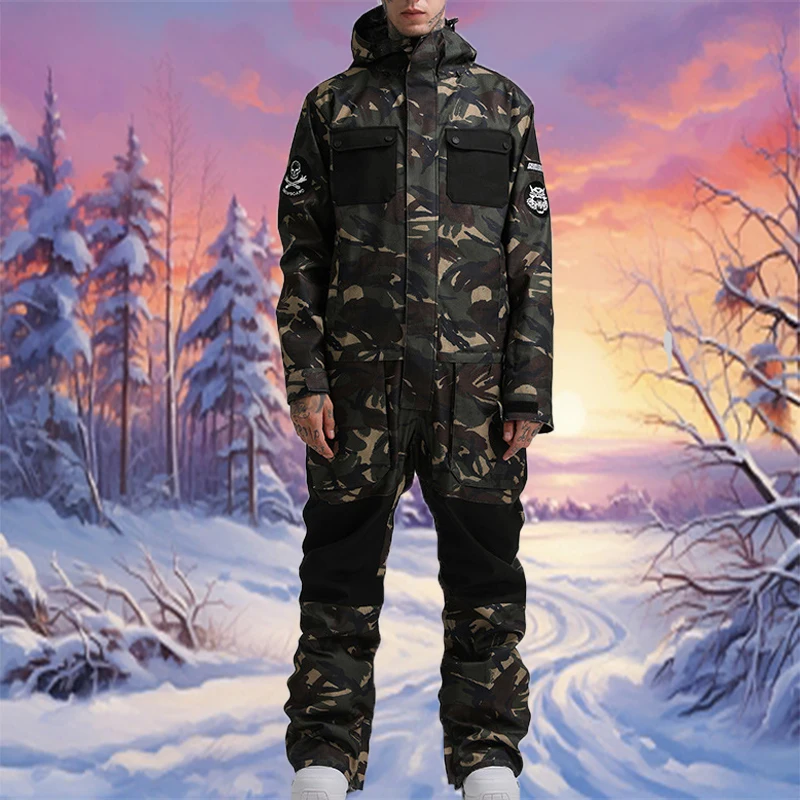 

Snow 1 Piece Snow Suit Men Women Snowboard Suit Couple Windproof Waterproof Winter Suit Male Ski Jackets Pants 2025 Skiing Suits