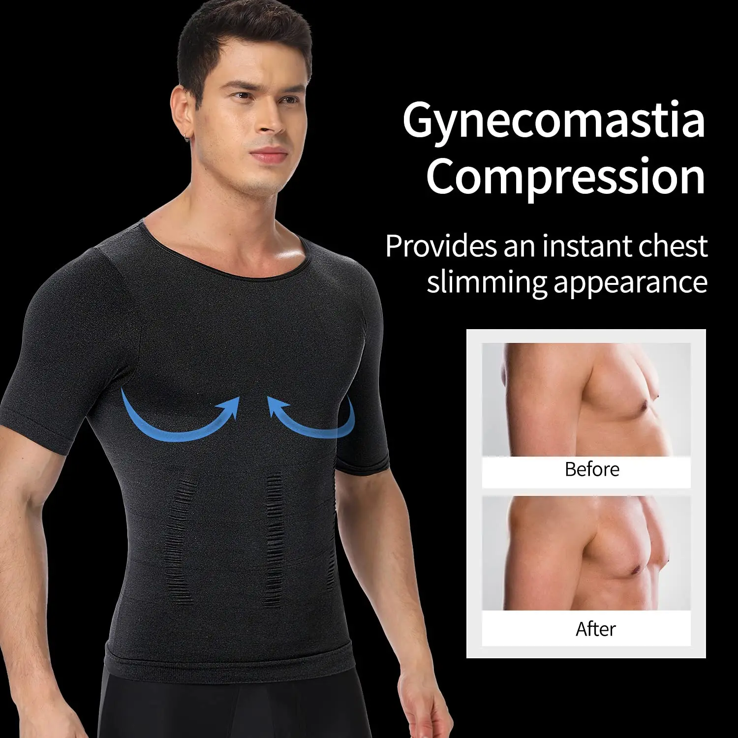Men's Compression Shirt Undershirt Slimming Top Workout Vest Abdomen Slim Body Shaper Compression Short-Sleeve T-Shirt for Men
