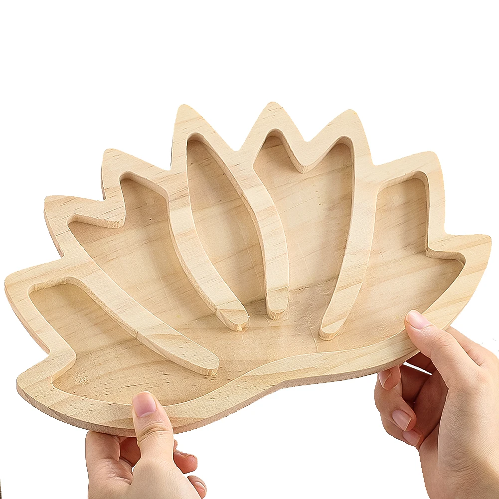

Поднос из натурального твердого дерева с 3D цветком лотоса, 28 см
