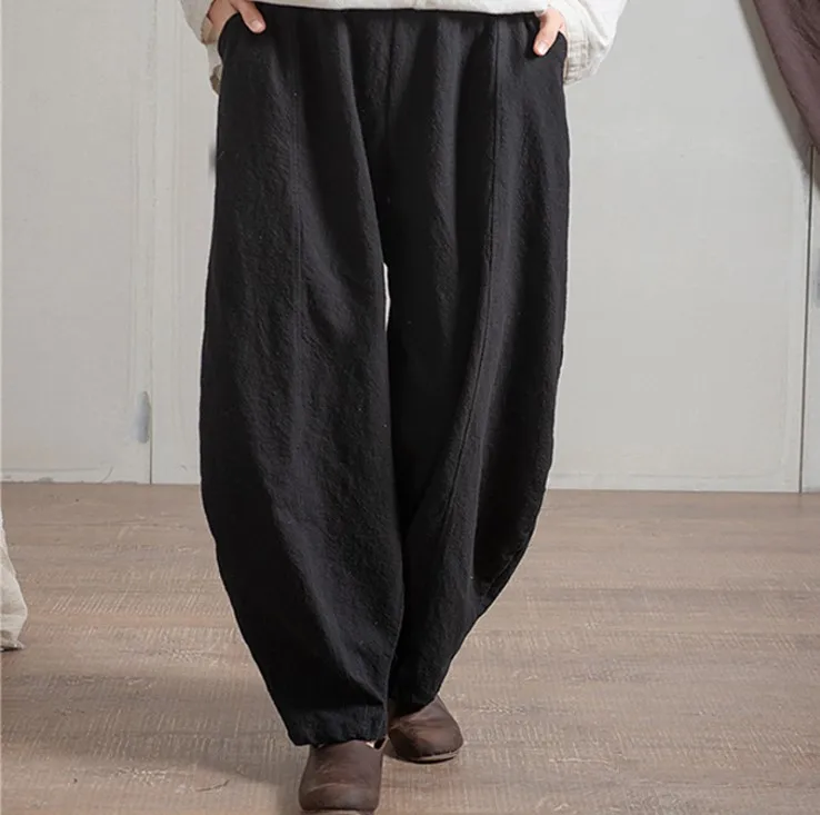 Women Loose Spring Spring Solid Color Linen Pants Female Vintage Elastic Waist Pants Ladies 2022 Fall Flax Trousers FT230 pants Pants & Capris