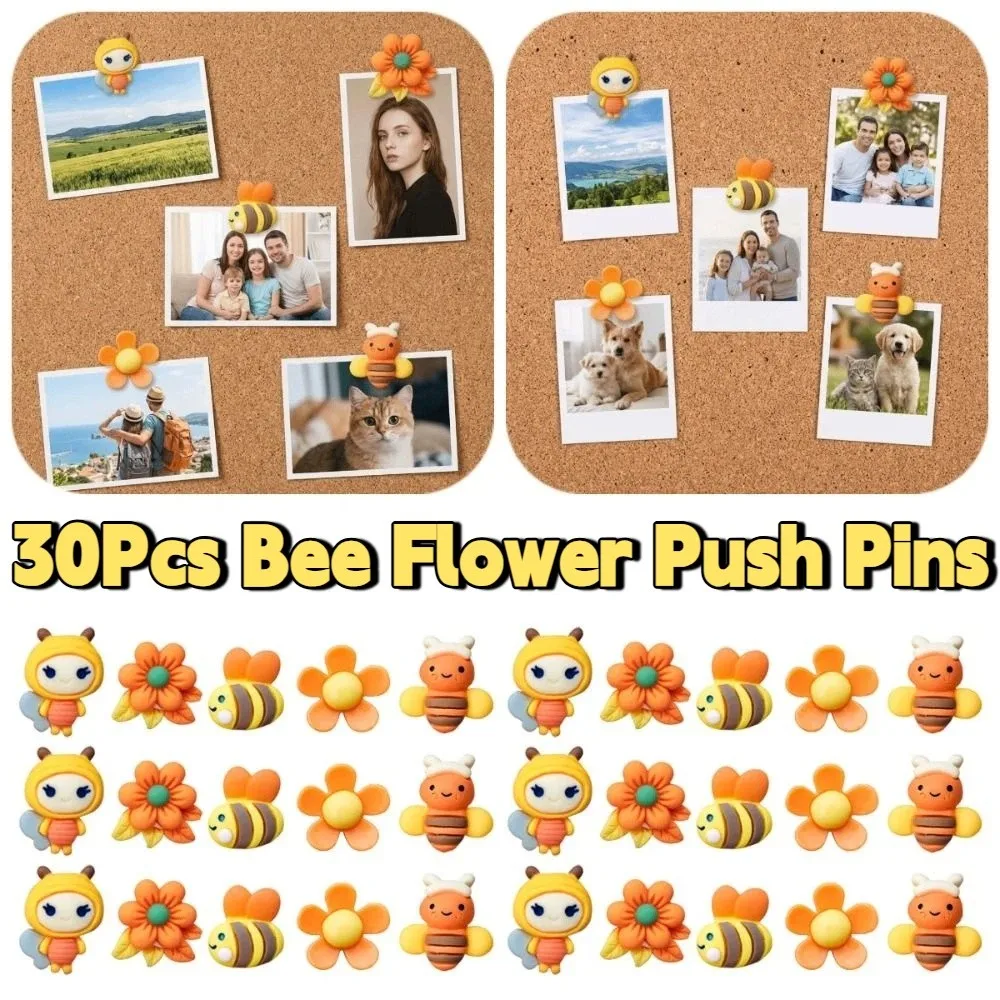 30Pcs 내구성 3D 꿀벌 꽃 푸시 핀 크리 에이 티브 DIY 보드 압정 간편한..