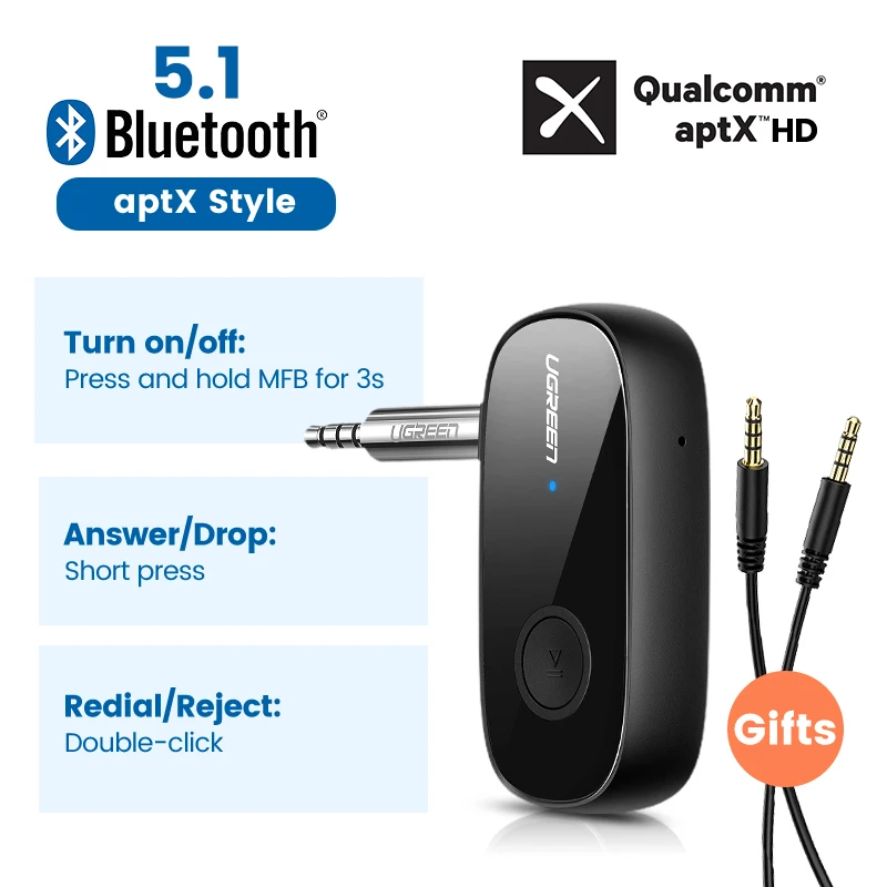 Ugreen — Adaptateur Aux 3,5mm Bluetooth 5.0 Pour Dispositifs Sans