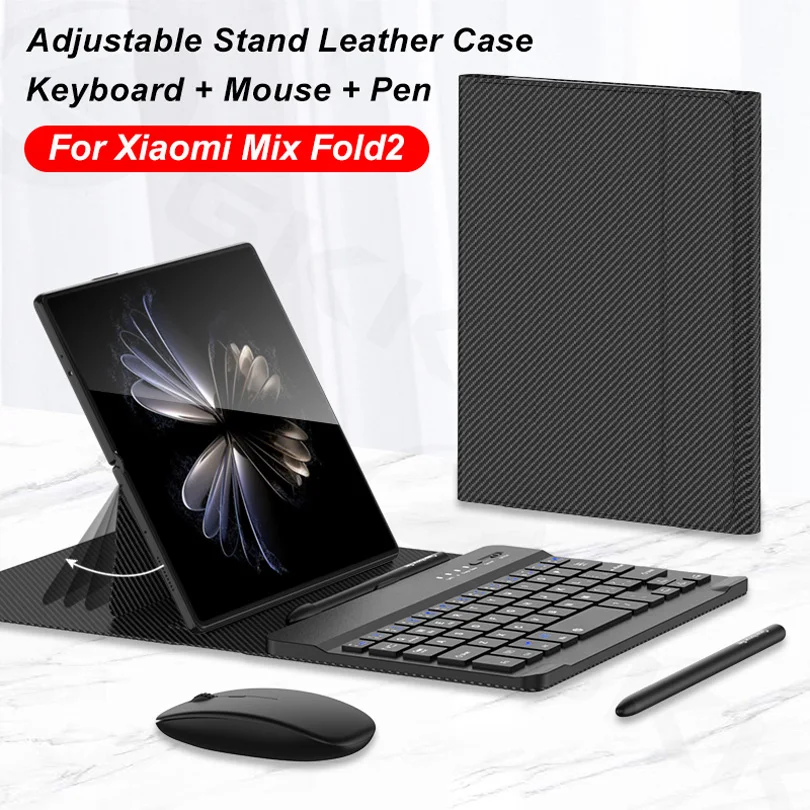 GKK Bluetooth Keyboard Mouse Lather Stand Case For Xiaomi Mix Fold 2