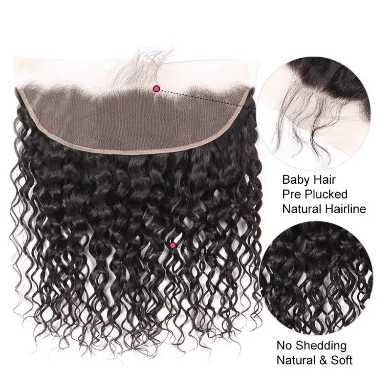 Water Wave 13x4 Lace Frontal Closure Human Hair Pre-Plucked Hairline Brazilian Virgin Hair For Women Soft and Silky Daily