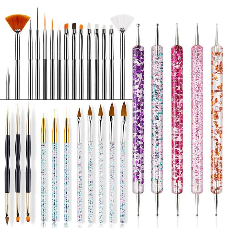 

1 Set Nail Brush Tools Set Crystal Handle Acrylic UV Gel Nail Brushes Carving Glitter Pen Manicure