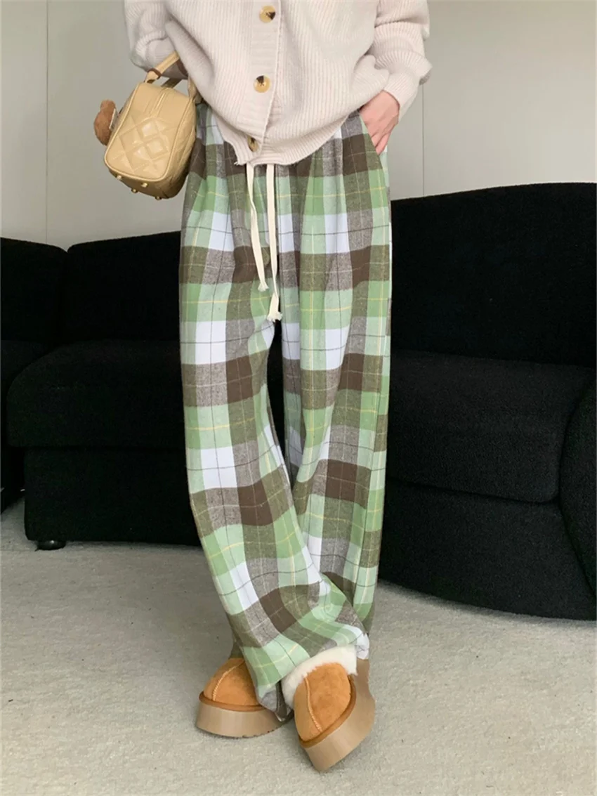 

Alien Kitty 2023 Vintage Pants Women Loose Plaid Wide Leg Office Lady Classic Autumn Chic Mujer High Waist Slim Daily Mopping