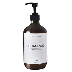 Waterproof 500ml Refillable Bathroom Dispenser Bottle with Pre-Labeled Design - 500ml (A-Amber-shampoo)