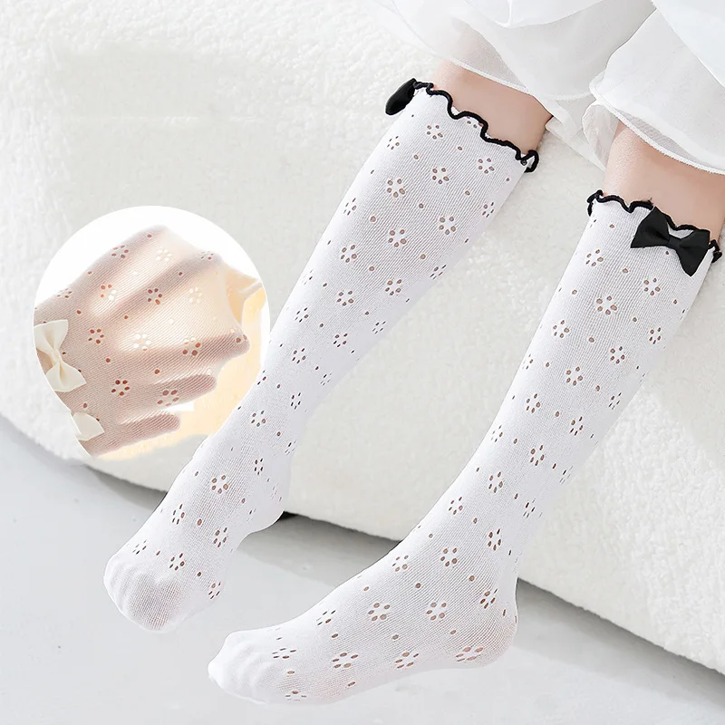 

Детские носки до середины икры, тонкие летние дышащие сетчатые носки выше колена с круглым вырезом для девочек, высокие носки до середины икры