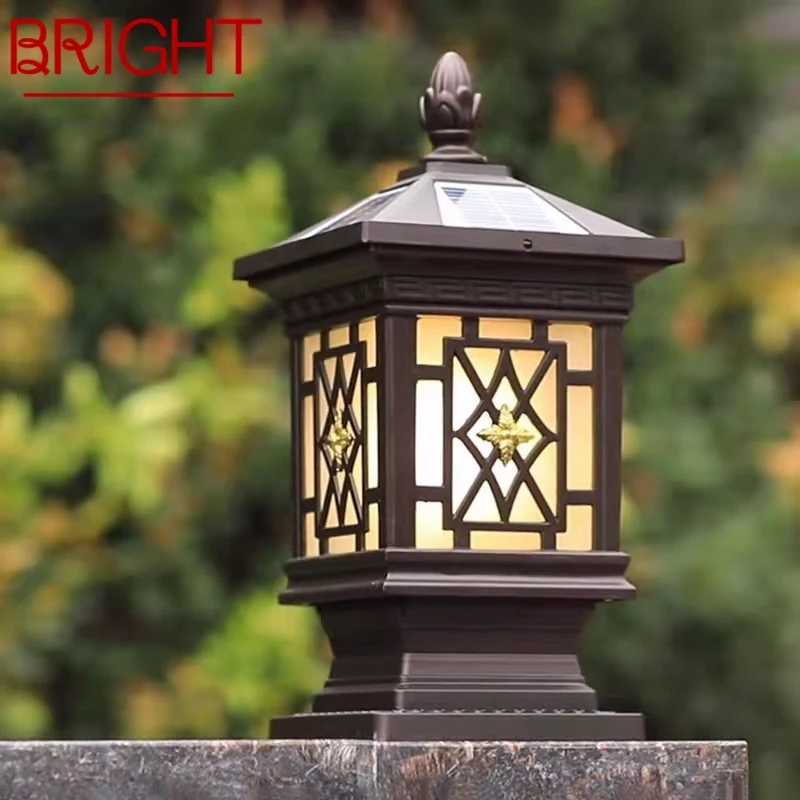 BRIGHT Outdoor Solar Post Lamp Classical Retro Waterproof Courtyard Led for Decoration Garden Balcony Villa Wall Light