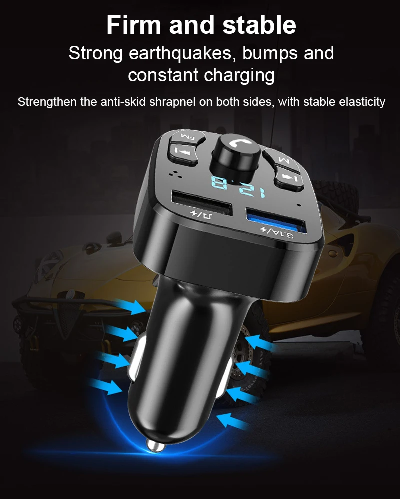 차량용 FM 송신기, 블루투스 5.0, 무선 핸즈프리 키트, 듀얼 USB 차량용 충전기, 3.1A MP3 플레이어, TF 카드, U 디스크, AUX 자동 FM 변조기