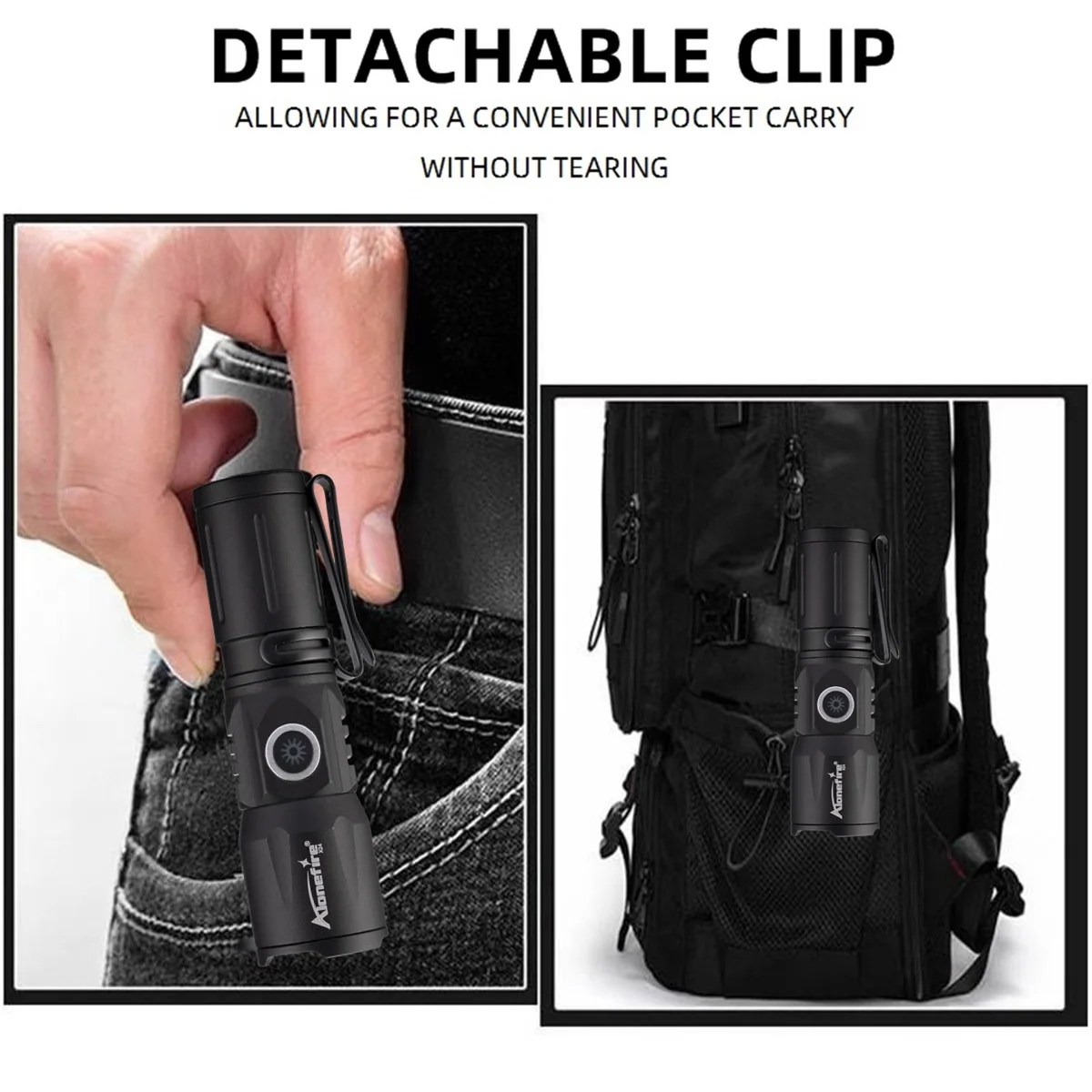 Baoyemes Mini LED Flashlight - 3 Modes, Zoomable Focus, Rechargeable, Waterproof, Super Bright