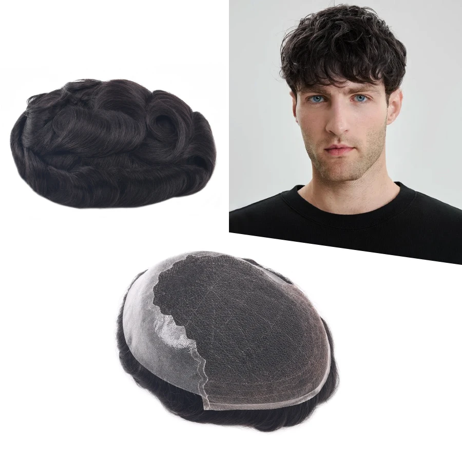 

AW Q6 Toupee For Men Lace and PU Base 6'' 100% Human Hair Men's Capillary Prothesis Male Wig Replacement Exhuast Systems Unit