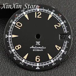 Sky Blue Retro Watch Dial with Green Luminous Hands - Matte Finish 28.5mm (Black Gold Dial)