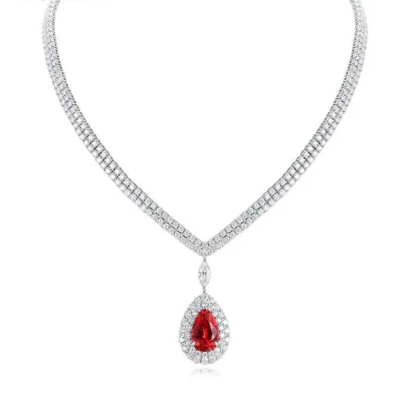 

Pirmiana Hot Sale S925 Silver 5.43ct Pear Shape Lab Ruby Necklace Women/Girls Jewelry Party Gifts Fine Classic Party