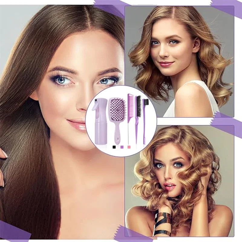 Comb Set Detangling Hair Brush Curly Hair Rat Tail Comb Edge Brush 5/6 Pcs