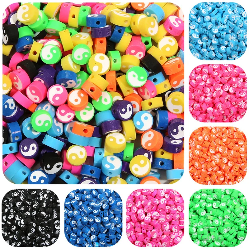 

10mm30/50/100pcs/lot Ying Yang Face Beads Polymer Clay Beads Loose Spacer Beads For Jewelry Making DIY Bracelet Necklace earring