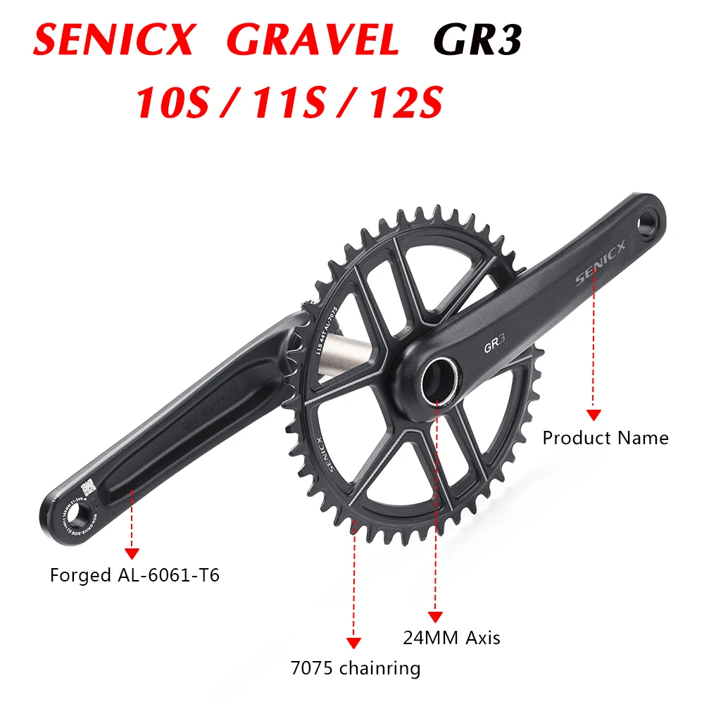

SENICX GR3 Gravel Bike Crankset 40T/42T/44T chainring 165mm 170mm 175mm Crank 10/11S Speed 24MM