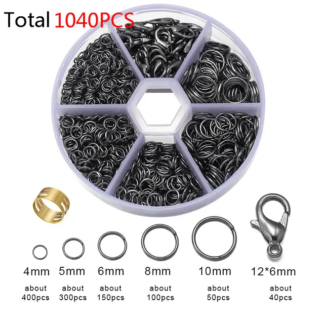 450-1450pcs/Box Jewelry Making Kits Lobster Clasp Open Jump Rings End Crimps Beads Box Sets Handmade Bracelet Necklace Findings L4 Gun black