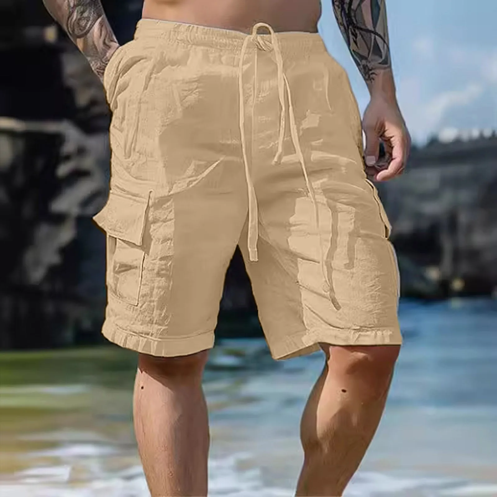 Shorts Pantalon Verano Hombre Lino Bermudas Hombre Verano Bermudas - Main Image