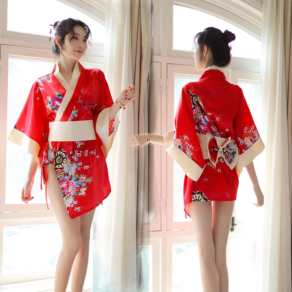 

Japan Style Sex Game Pajamas Cosplay Costume Sash Tied Robe Nightwear Japanese Girl Kimono Women Sexy Long Robe Role Play Dress