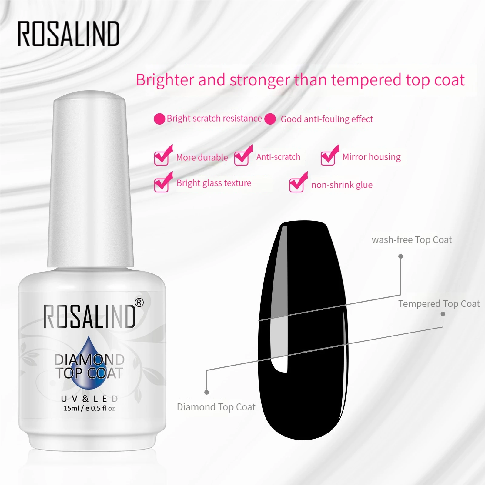 Rosalind 15ml Functional Gel Transfer Nail Foil Sticker Adhesive Glue Transfer Gel Topcoat Base Coat Primer Diamond Topcoat